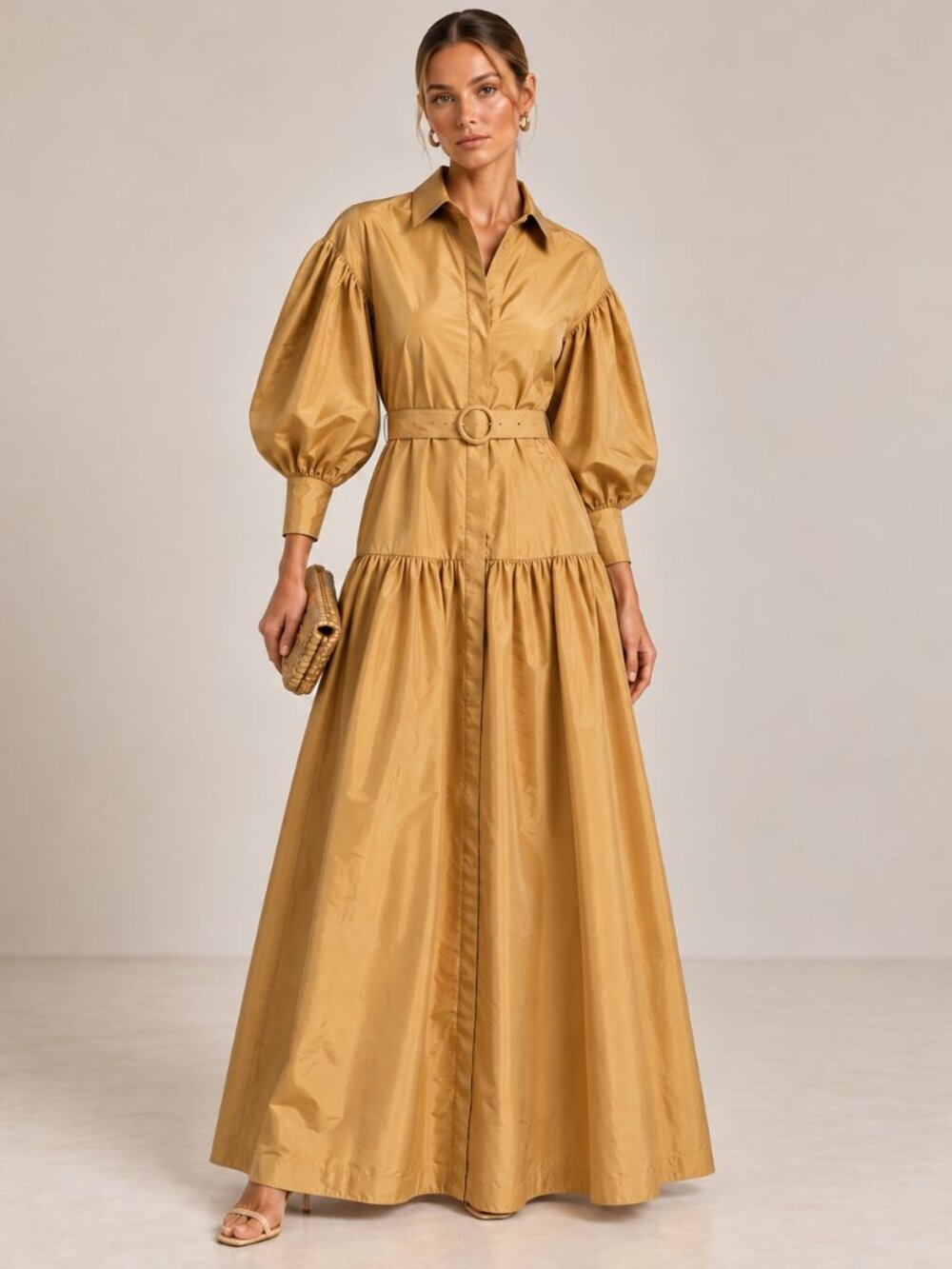 NWT Auteur Studio Bella Maxi Dress - Gold - Marigold - 100% Silk - Size S